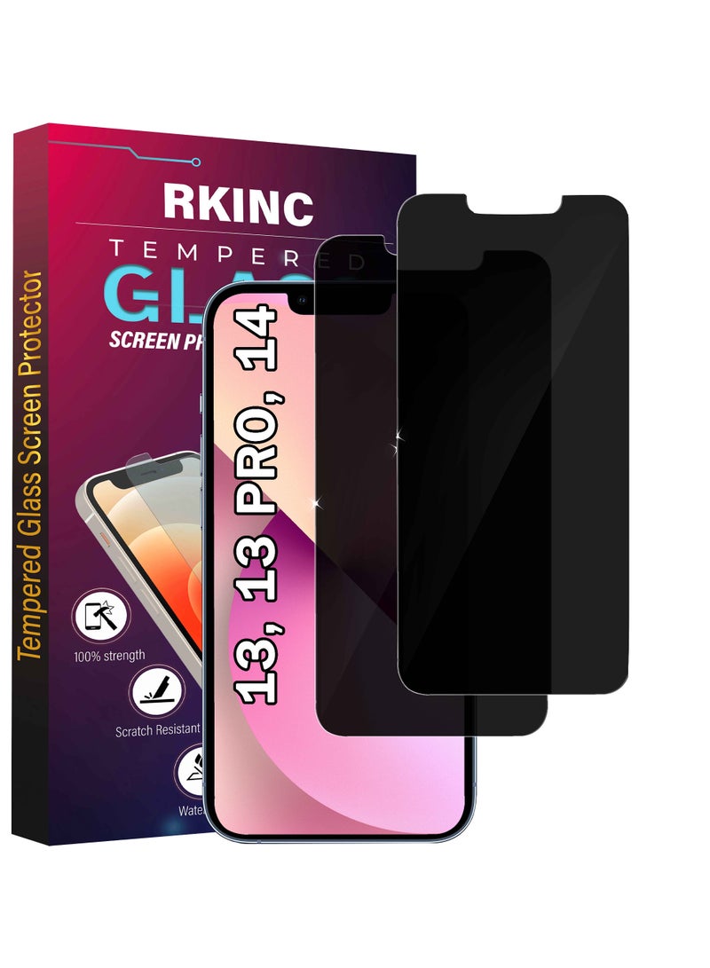 RKINC Screen Protector [2-Pack] for iPhone 16E, 13, 13 Pro, 14, Privacy Tempered Glass Film Screen Protector, [Anti Spy][Anti-Scratch][Bubble-Free] - Image 1